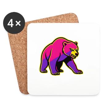 Neon Bär mit Kraft  - Untersetzer (4er-Set) - Weiß - Vorne