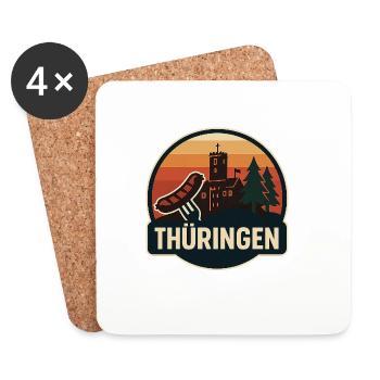 Insigne panoramique du château de Thuringe - Dessous de verre (lot de 4) - blanc - Devant