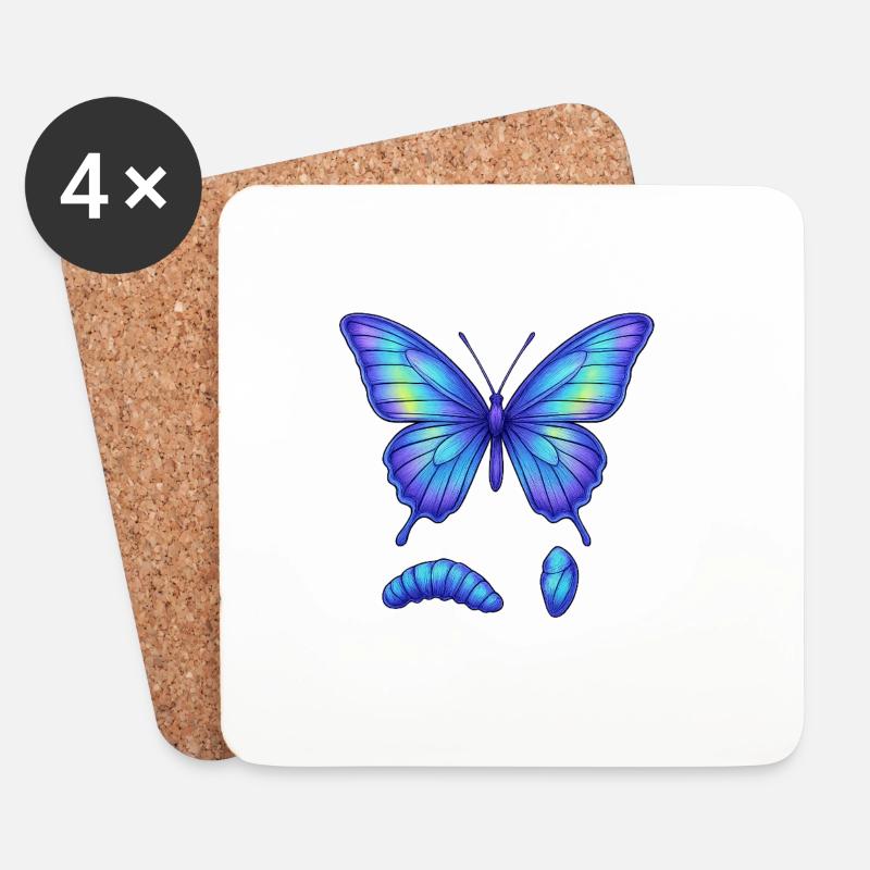 Blauer Gradientschmetterling - Untersetzer (4er-Set) - Weiß