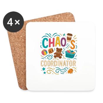 Chaos Coordinator – Lustiges Sprüche Shirt für Elt - Untersetzer (4er-Set) - Weiß - Vorne