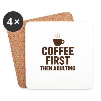 coffee first then adulting - Coasters (set of 4) - white - Front