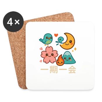 Collection de motifs Kawaii一期一会 - Dessous de verre (lot de 4) - blanc - Devant