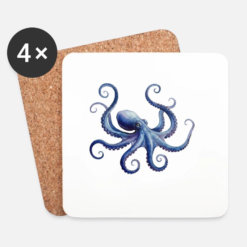 Majestätischer Oktopus, blau und lila - Untersetzer (4er-Set) - Weiß