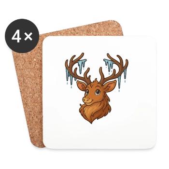 Winter deer with icicles - Coasters (set of 4) - white - Front