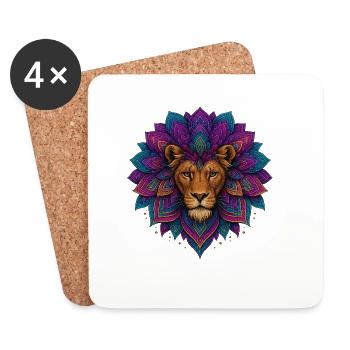 Lion's Mandala Flower - Coasters (set of 4) - white - Front