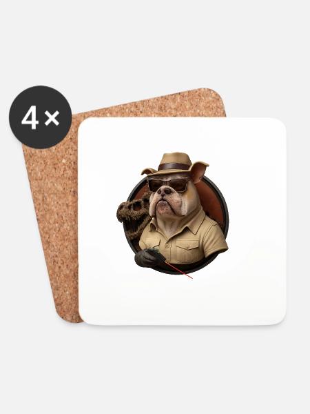 Abenteuer Bulldogge im Safari-Outfit - Untersetzer (4er-Set) - Weiß