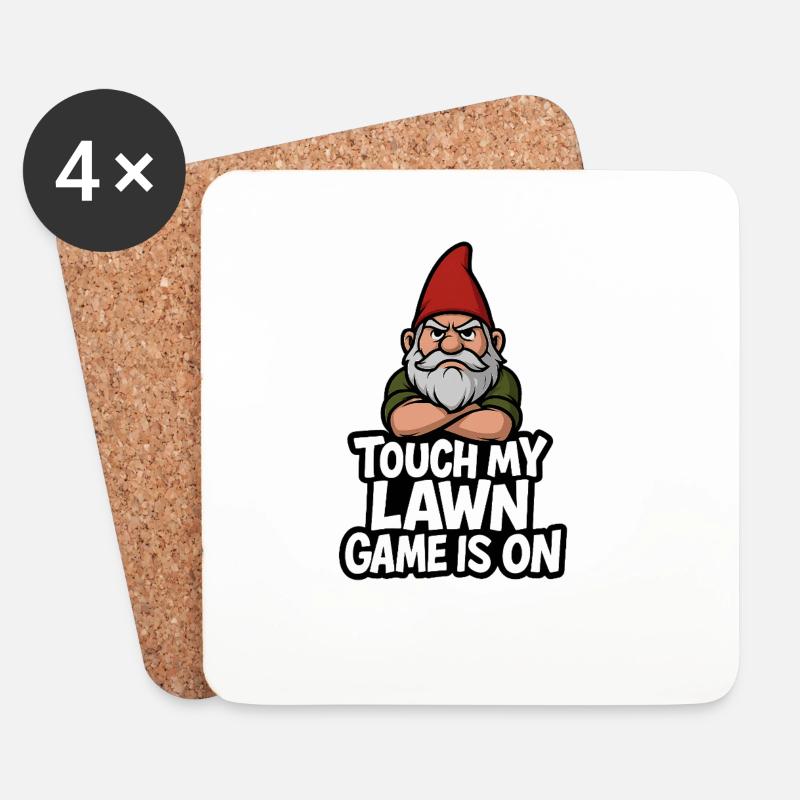 Garden Gnome Threatening Touch Lawn - Coasters (set of 4) - white
