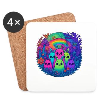 Neon Monster Freunde - Untersetzer (4er-Set) - Weiß - Vorne