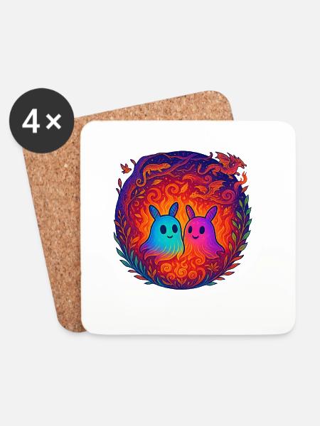 Neon Monster in Liebe - Untersetzer (4er-Set) - Weiß
