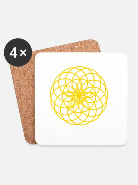 Lotus of Life + Pentagramm – Kraft & Schutz - Untersetzer (4er-Set) - Weiß