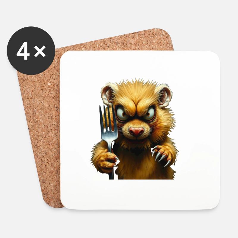 Horror-Hamster mit Gabel - Untersetzer (4er-Set) - Weiß
