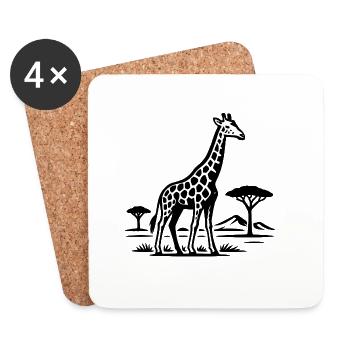 Giraffe silhouette in savannah country - Coasters (set of 4) - white - Front