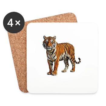 Portrait de tigre dans le style aquarelle - Dessous de verre (lot de 4) - blanc - Devant