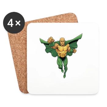 Super-héros glabre avec tête chauve en vol - Dessous de verre (lot de 4) - blanc - Devant