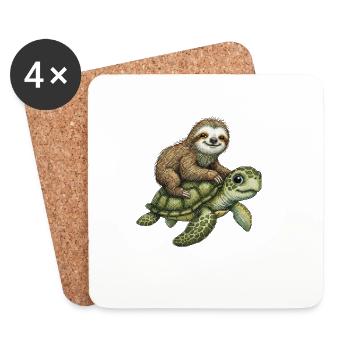 Paresseux sur l’illustration de la tortue - Dessous de verre (lot de 4) - blanc - Devant