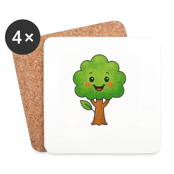 Arbre de dessin animé mignon - Motif de nature amusant pour - Dessous de verre (lot de 4) - blanc - Devant