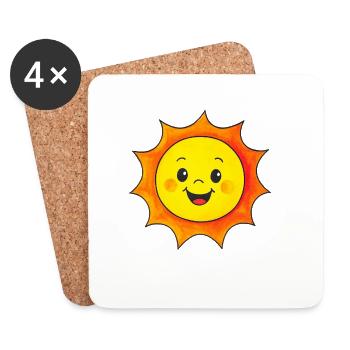 Fröhliche Cartoon Sonne – Lustiges Motiv für Kinde - Untersetzer (4er-Set) - Weiß - Vorne