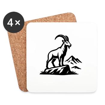 Alpiner Steinbock Silhouette auf Felsen - Untersetzer (4er-Set) - Weiß - Vorne