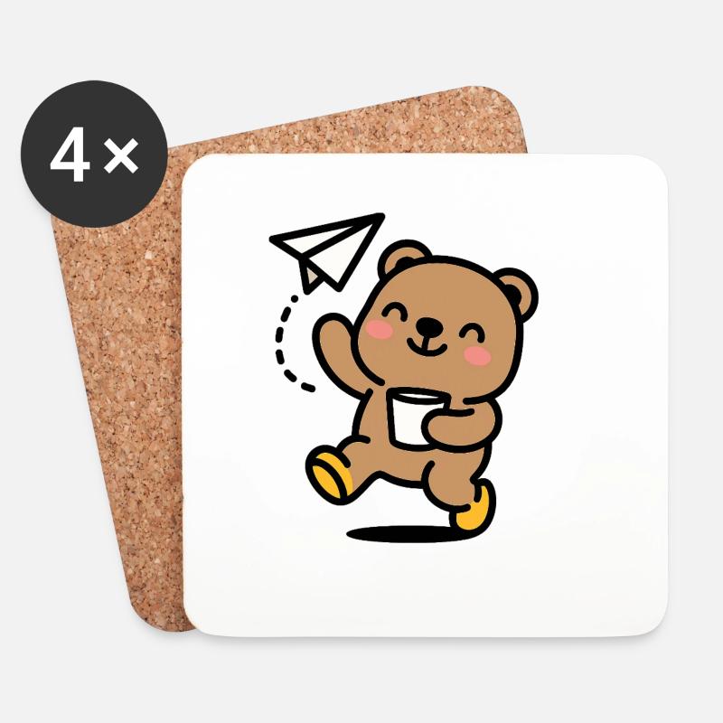 Glücklicher Teddybär mit Papierflieger - Untersetzer (4er-Set) - Weiß