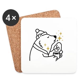 Sternenglitzer Bär Kaffeezauber - Untersetzer (4er-Set) - Weiß - Vorne