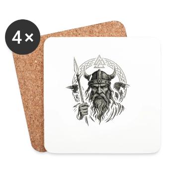 Odin Kriegsgott mit Raben Hugin und Munin - Untersetzer (4er-Set) - Weiß - Vorne