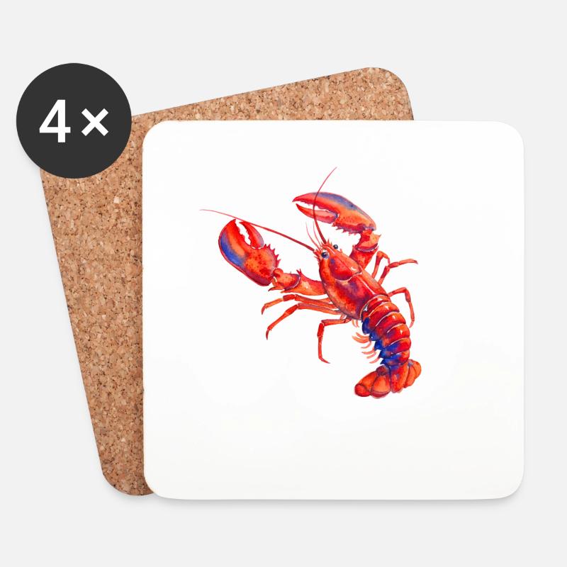 Roter Hummer, lebendige Aquarellillustration - Untersetzer (4er-Set) - Weiß