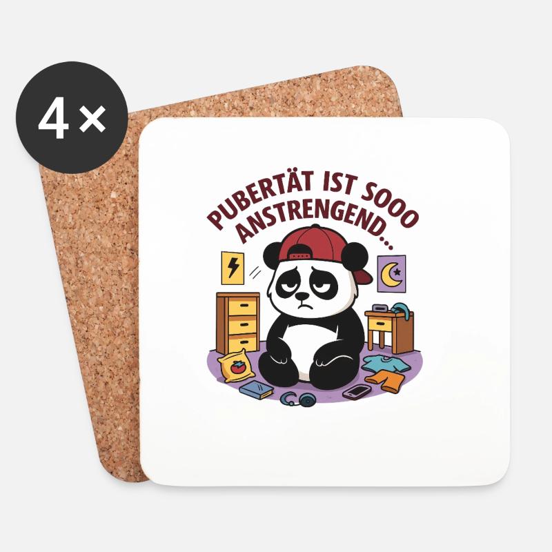 Pubertät ist sooo anstrengend Panda - Untersetzer (4er-Set) - Weiß