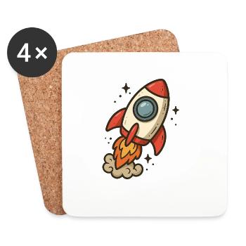 Weltraum Cartoon Rakete - Untersetzer (4er-Set) - Weiß - Vorne