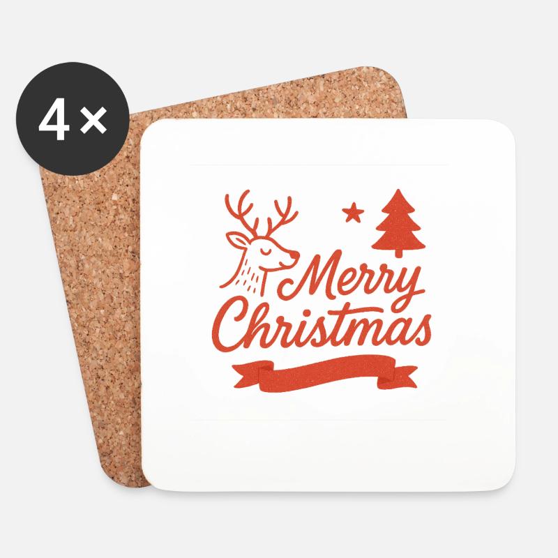 Merry Christmas Hirsch Motiv - Untersetzer (4er-Set) - Weiß