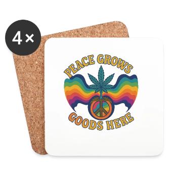 Peace Grows – Retro Hippie Design mit Hanfblatt &  - Untersetzer (4er-Set) - Weiß - Vorne