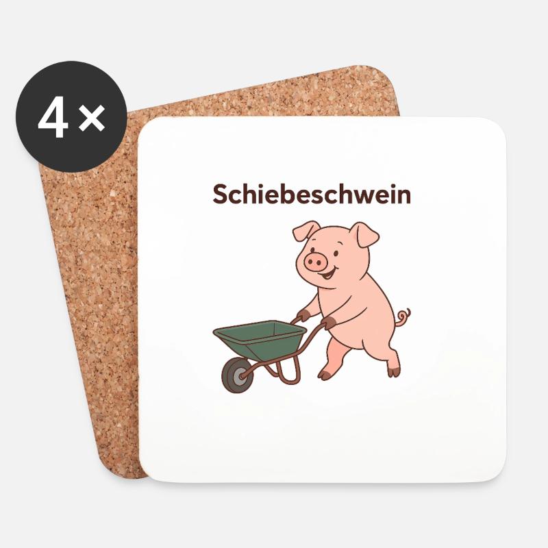 Pousser le cochon - Dessous de verre (lot de 4) - blanc