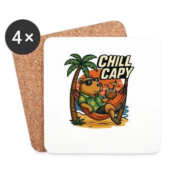 Chill Capy – Beach Capybara - Coasters (set of 4) - white - Front