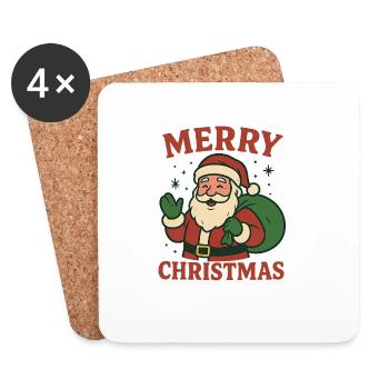 Joyeux Père Noël - Père Noël - Dessin animé - Dessous de verre (lot de 4) - blanc - Devant
