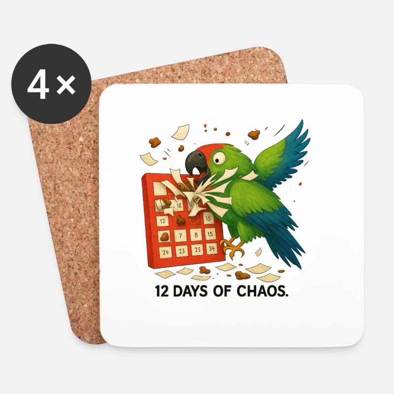 Christmas_Chaos_Parrot - Untersetzer (4er-Set) - Weiß