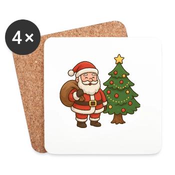 Père Noël avec illustration de sapin de Noël - Dessous de verre (lot de 4) - blanc - Devant