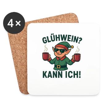 Glühwein Elf mit zwei Tassen - Untersetzer (4er-Set) - Weiß - Vorne