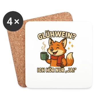 Winterfuchs genießt Glühwein - Untersetzer (4er-Set) - Weiß - Vorne