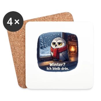 Winter Eule: Ich bleib drin - Untersetzer (4er-Set) - Weiß - Vorne
