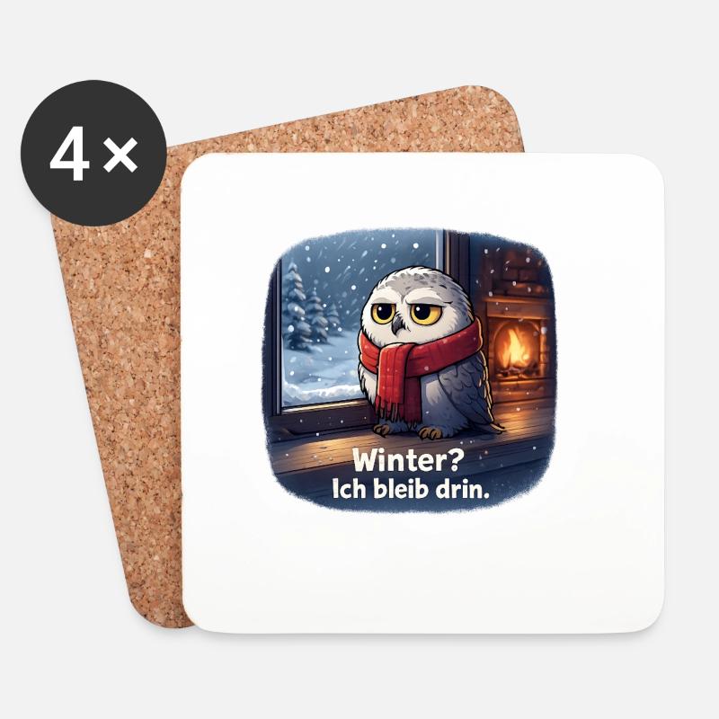 Winter Eule: Ich bleib drin - Untersetzer (4er-Set) - Weiß