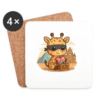 Giraffe Kawaii Bandit – Treasure Thief from the Louvre - Coasters (set of 4) - white - Front