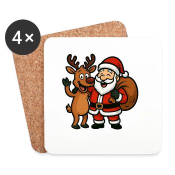 Le Père Noël avec le joyeux renne - Dessous de verre (lot de 4) - blanc - Devant