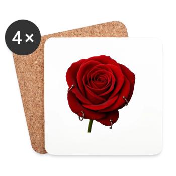Rote Rose mit Piercings - Untersetzer (4er-Set) - Weiß - Vorne