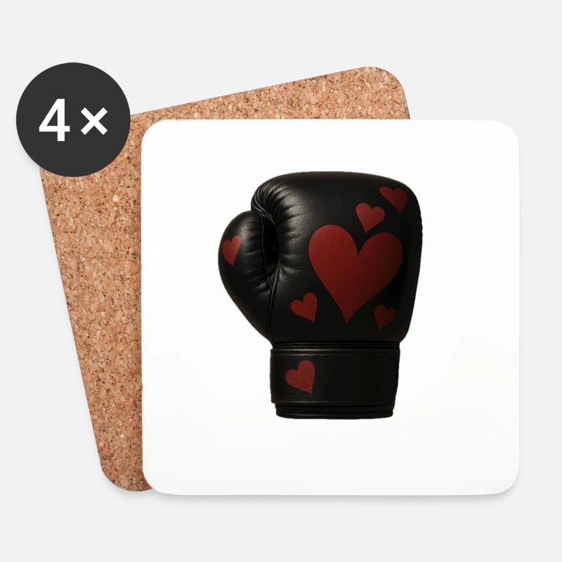 Boxhandschuh mit Herzen - Untersetzer (4er-Set) - Weiß