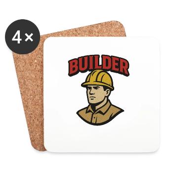 Logo rétro d’ouvrier du bâtiment avec casque - Dessous de verre (lot de 4) - blanc - Devant
