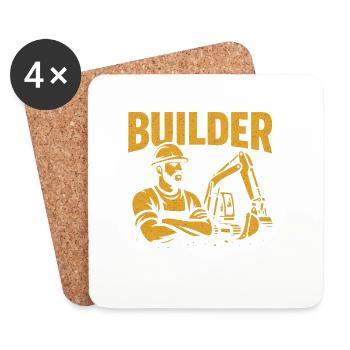 Construction worker kraft yellow on black - Coasters (set of 4) - white - Front