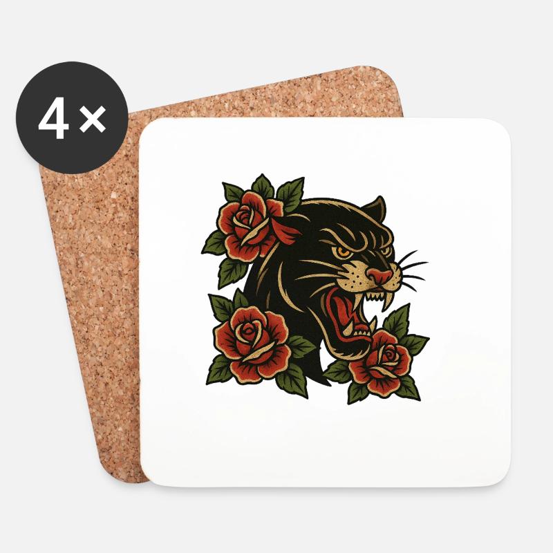 Tiger mit Rosen - Untersetzer (4er-Set) - Weiß