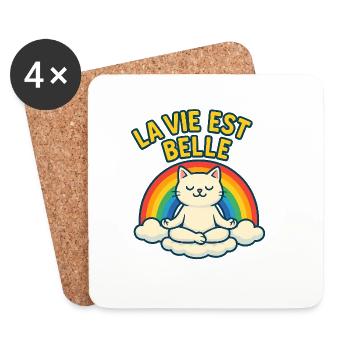 Rainbow Zen Cat Life Is Beautiful - Coasters (set of 4) - white - Front