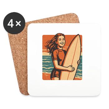 Retro Surferin am Sonnenuntergang - Untersetzer (4er-Set) - Weiß - Vorne