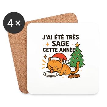 Wise and Gourmet Christmas Cat - Coasters (set of 4) - white - Front