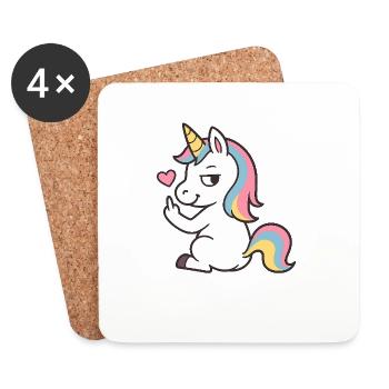 Freches Einhorn mit Herz – Süßes Unicorn Statement - Untersetzer (4er-Set) - Weiß - Vorne